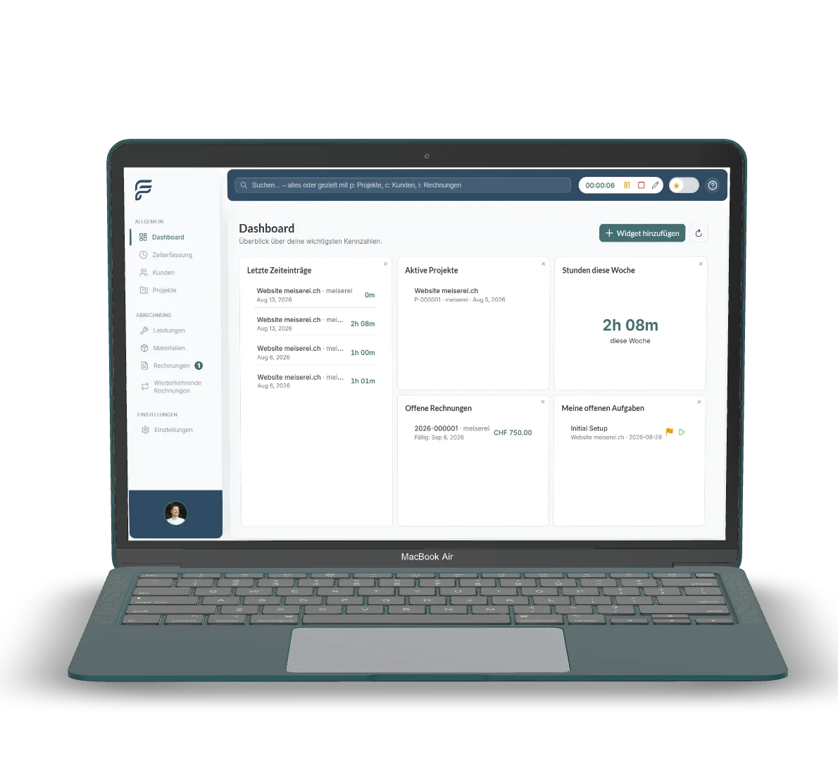 FlowBill Dashboard Übersicht